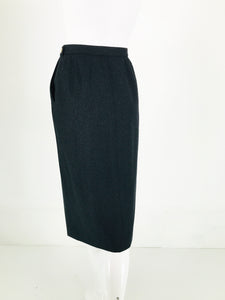 Chanel Charcoal Wool Kick Pleat Front Pocket Pencil Skirt Vintage