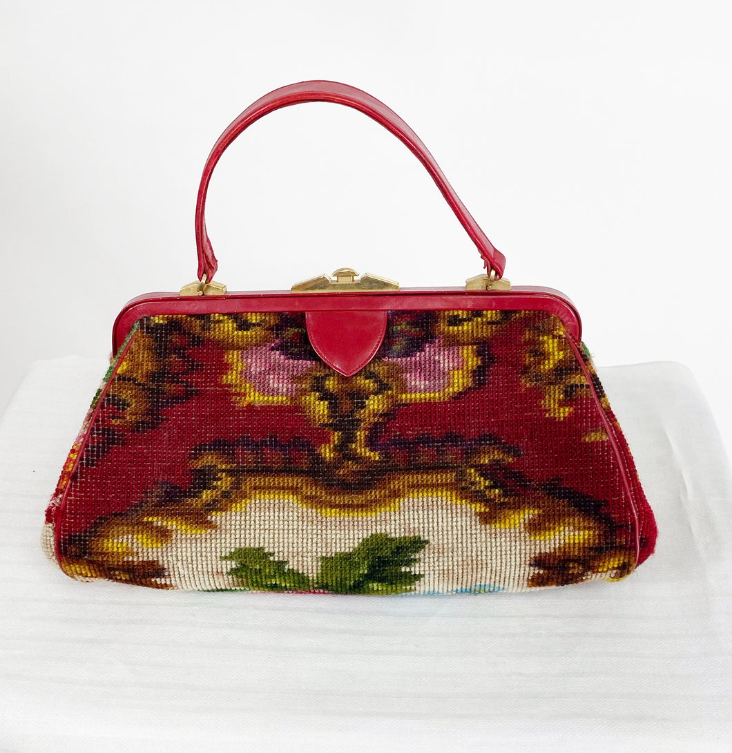Koret Roses Frame Carpet Bag Rare 1960s Leather Interior Handbag