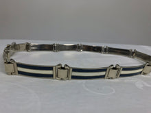 SOLD Gucci enamel stripe in dark blue and silver metal belt, 1970s