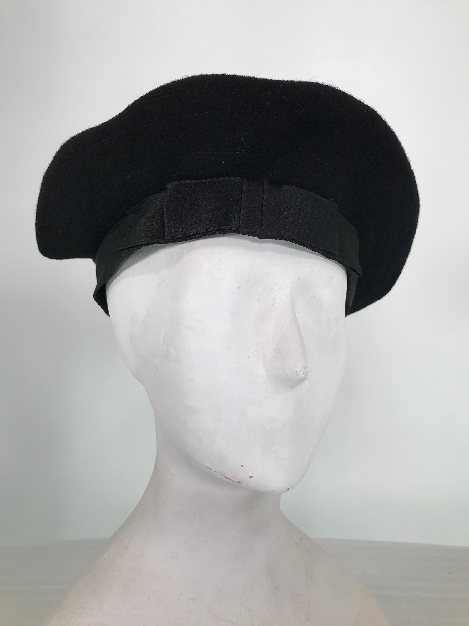 SOLD Chanel Black Silk Bow Band Top Stitched Wool Beret 1980s – Palm Beach  Vintage