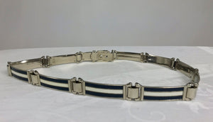 SOLD Gucci enamel stripe in dark blue and silver metal belt, 1970s