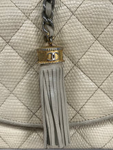 Chanel Quilted Cream Lizard Flap Front Tassel Shoulder Bag 1990s