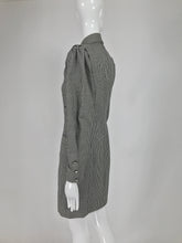 Ungaro Hounds Tooth Check Peaked Shoulder Fitted Button Up Dress 1980s