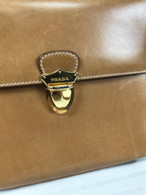 Prada Flap Front Saddle Tan Leather Shoulder bag Gold Hardware