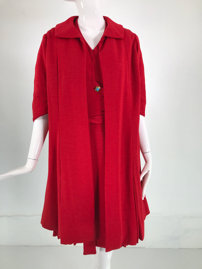Coco Chanel Red Haute Couture 1950s 2 pc Wool Jersey Jewel