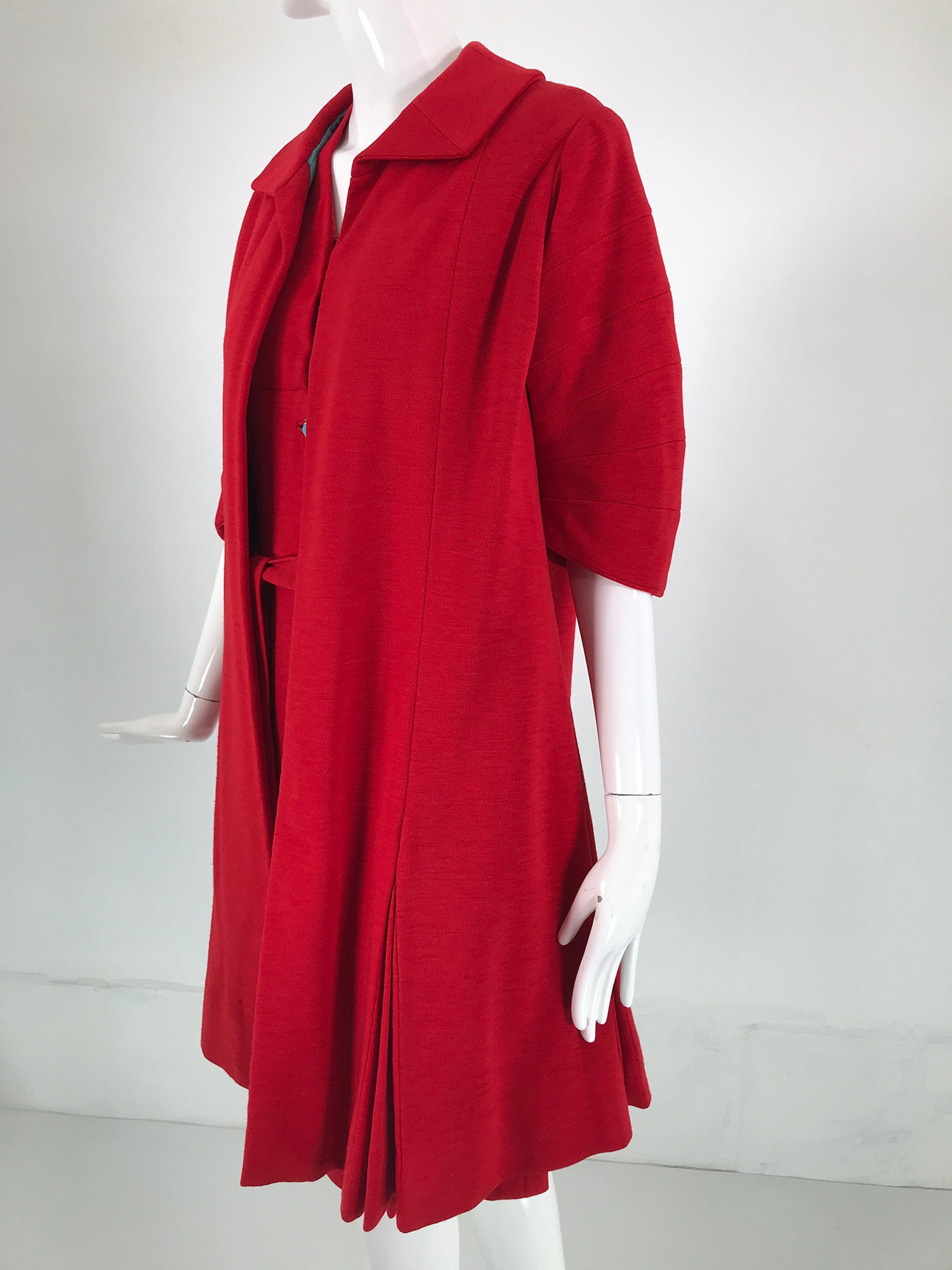 Coco Chanel Red Haute Couture 1950s 2 pc Wool Jersey Jewel Button