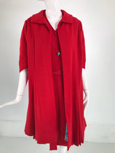 Coco Chanel Red Haute Couture 1950s 2 pc Wool Jersey Jewel Button Dress & Coat