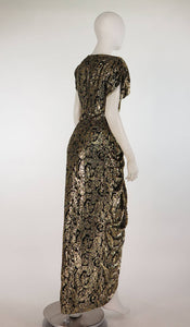 SOLD Lillie Rubin black and gold Lurex 40s inspired gown 1980s