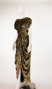 SOLD Lillie Rubin black and gold Lurex 40s inspired gown 1980s