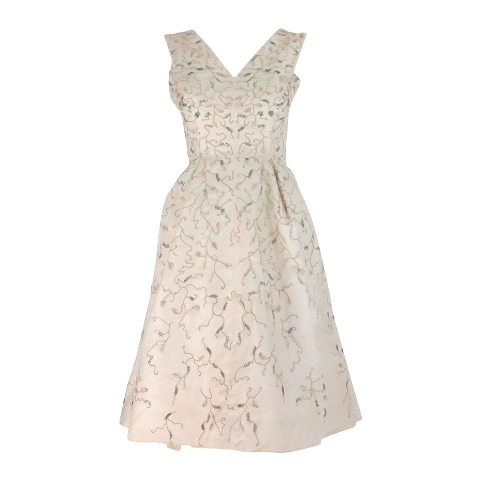 Hattie Carnegie embroidered & beaded ivory silk cocktail dress 1950s – Palm Beach Vintage