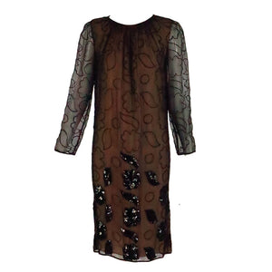 Galanos Embroidered, Sequin Chiffon Cocktail Dress 1970s