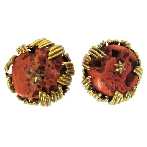 SOLD Grosse Germany coral & gold ear clips