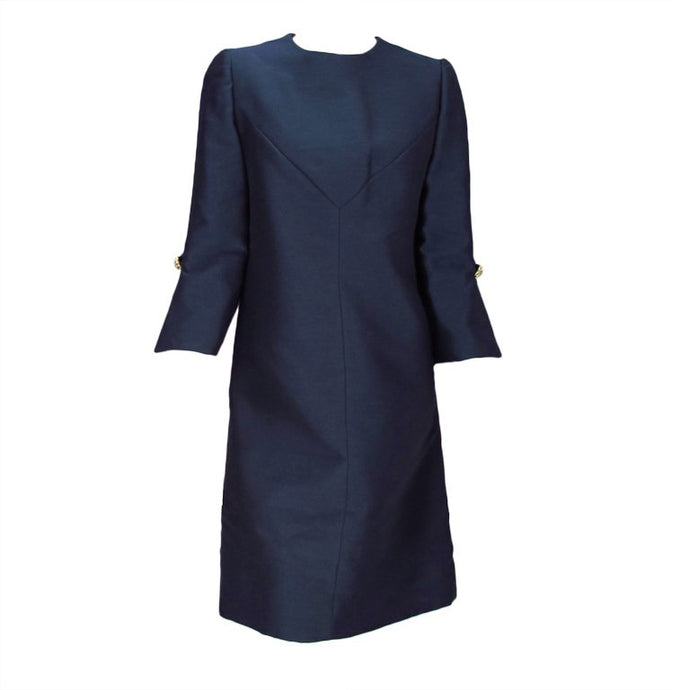 Vintage Abe Schrader Navy Silk A Line Cocktail Dress 1960s