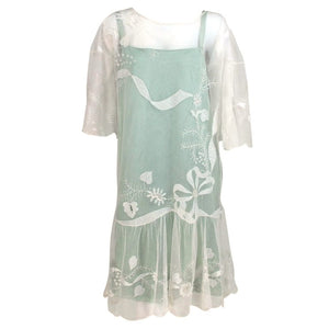 1920s Flapper Embroidered Tulle Tea/Wedding Dress 