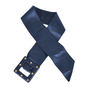 SOLD Yves Saint Laurent wide dark blue leather belt with studded buckle