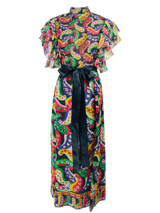 Joan Leslie for Kasper Paisley Silk Organza 30s Inspired Maxi Dress 1970s