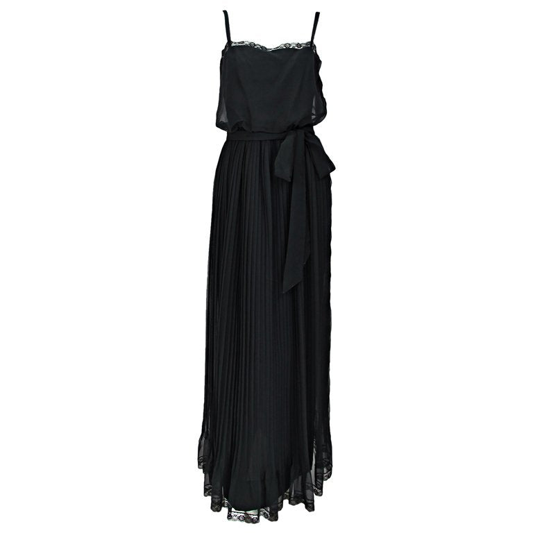 Adele Simpson Black Chiffon Pleated Maxi Dress 1970s – Palm Beach Vintage