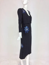 SOLD Adolfo 2pc Black Knit Strapless Dress and Jacket Sequin Flowers 1970s