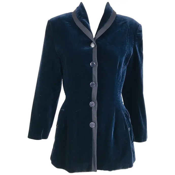Azzedine Alaïa Blue Velvet Fitted Frock Style Jacket 1980s