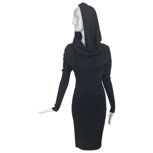 Azzedine Alaïa Black Hooded Body Con Dress 1980s