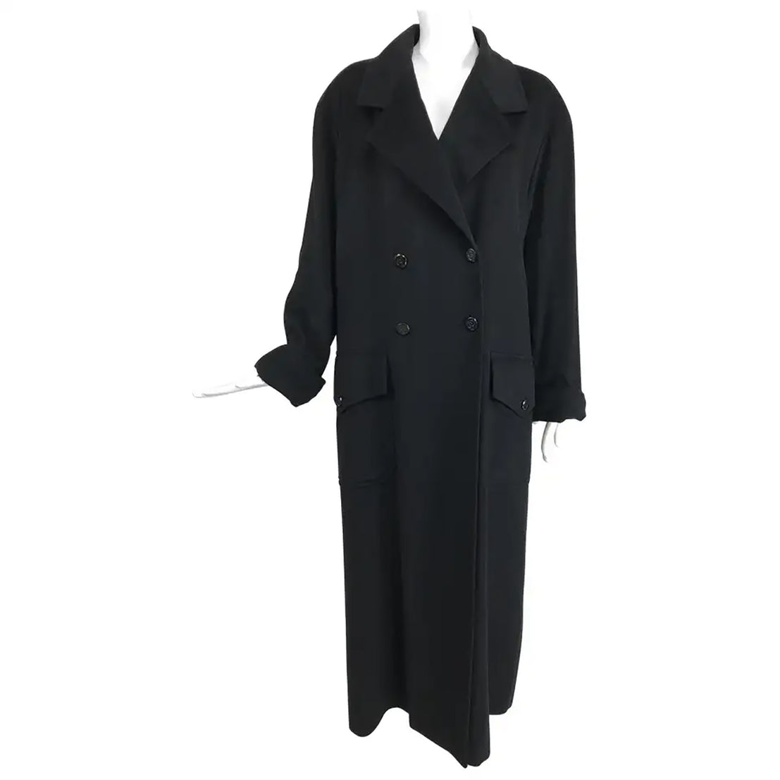 SOLD Chanel Black Cashmere Double Breasted Maxi Coat 1990s Unisex