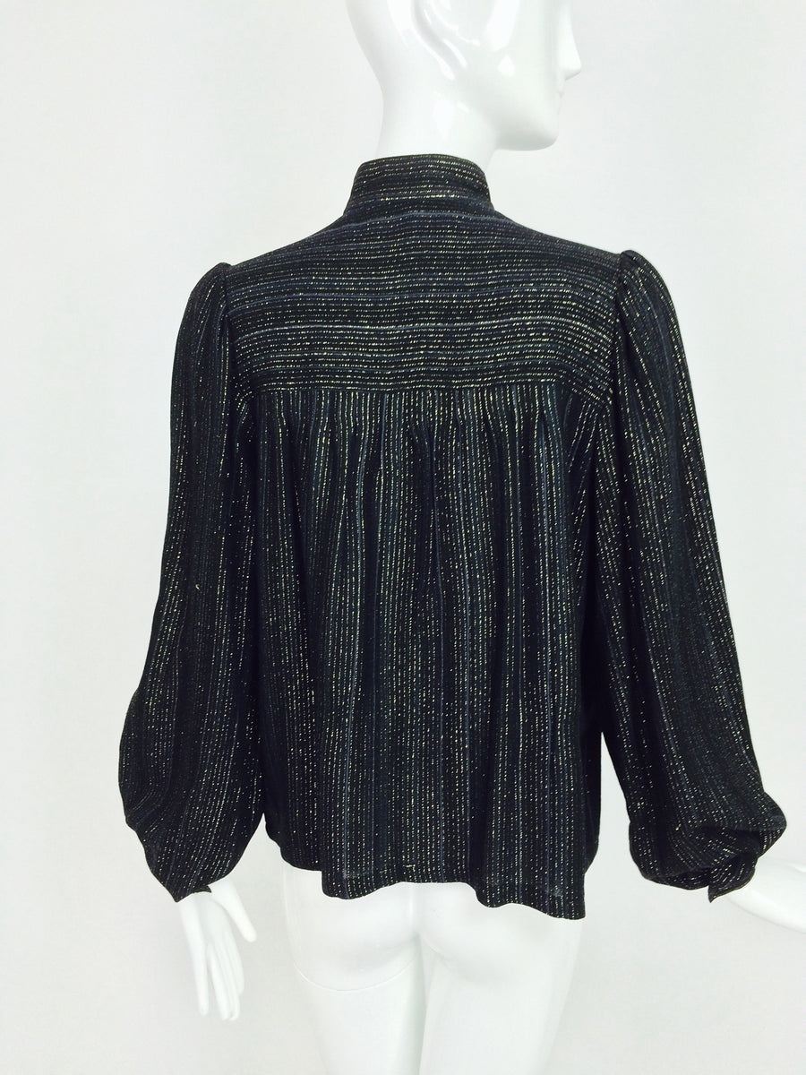 SOLD Yves Saint Laurent black metallic stripe gauze peasant top 1970s ...