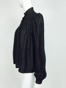 SOLD Yves Saint Laurent black metallic stripe gauze peasant top 1970s