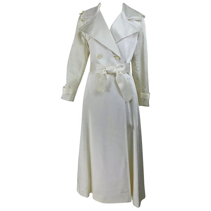 Bill Blass for Bond Street Off White Satin Double Breasted Evening Coat 1970s