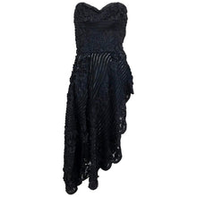 Vintage 1950s Black Ribbon Work Strapless Asymmetrical Dress Palm Beach Vintage