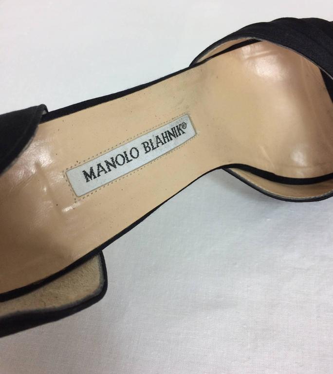 Manolo Blahnik black silk rhinestone buckle open toe d'orsay high