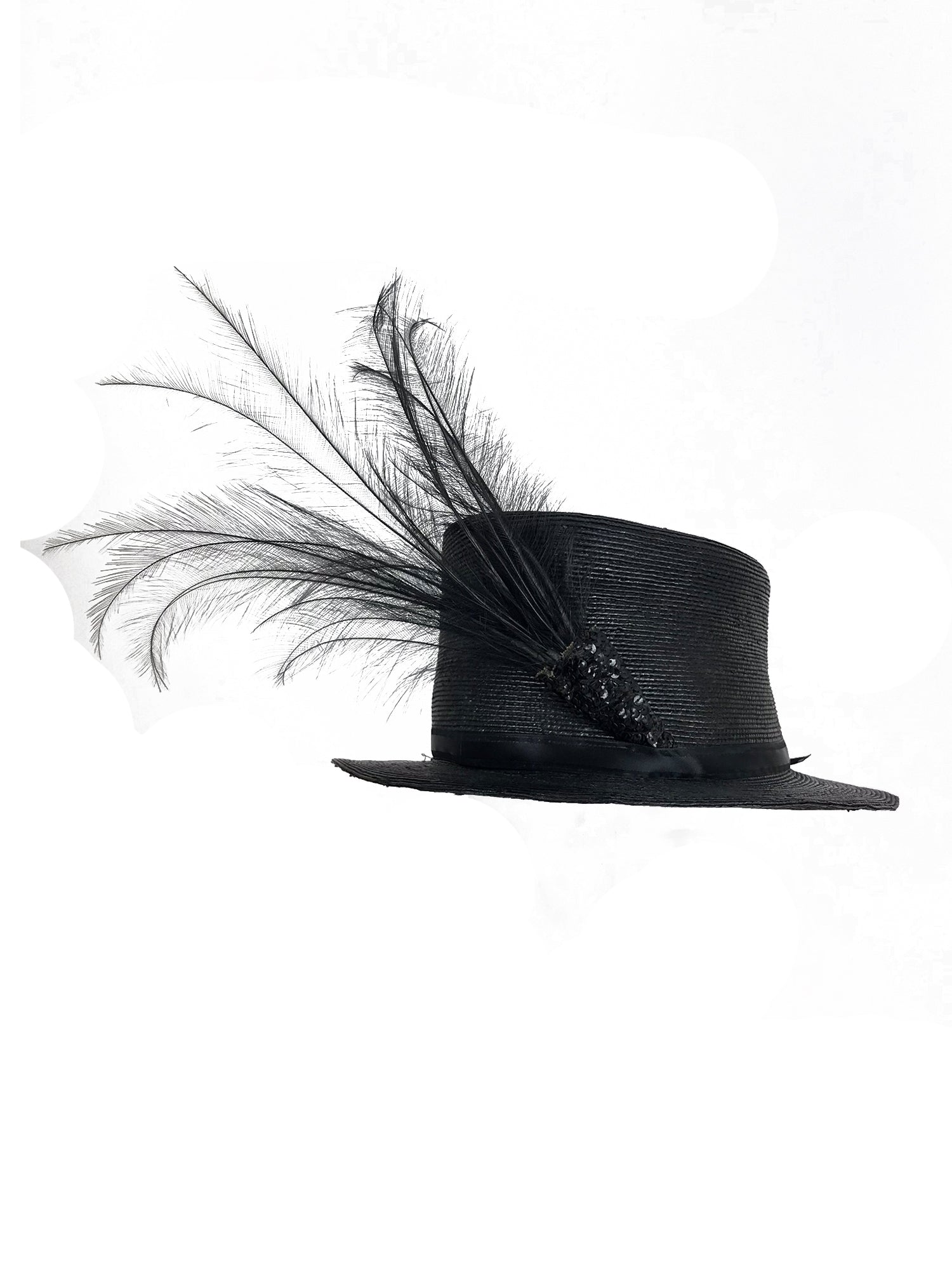 Edwardian Glazed black straw hat with Bird of Paradise  display picture 1