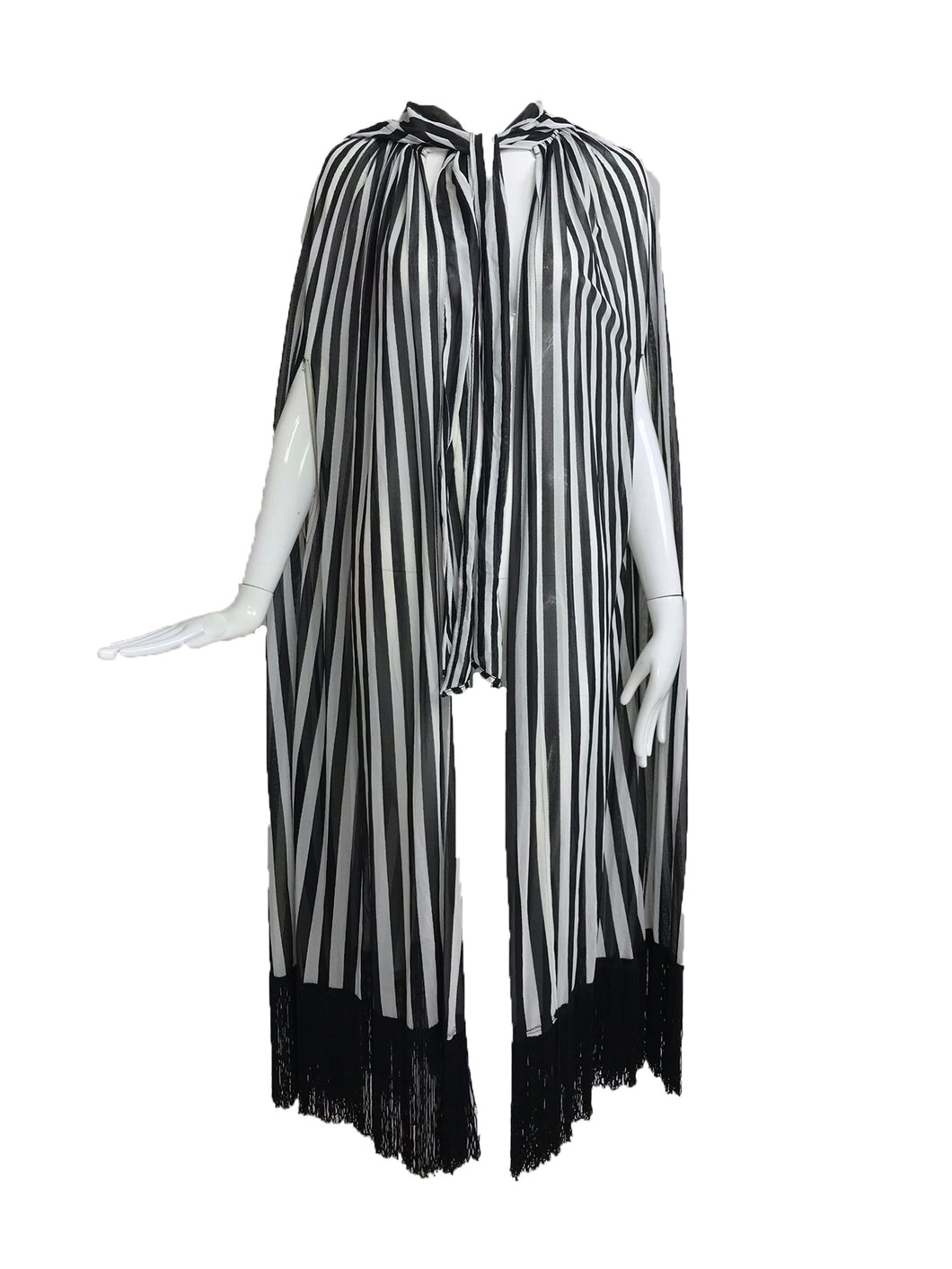 Vintage Gottex Black and White Stripe Hooded Cape with Fringe 1980s
