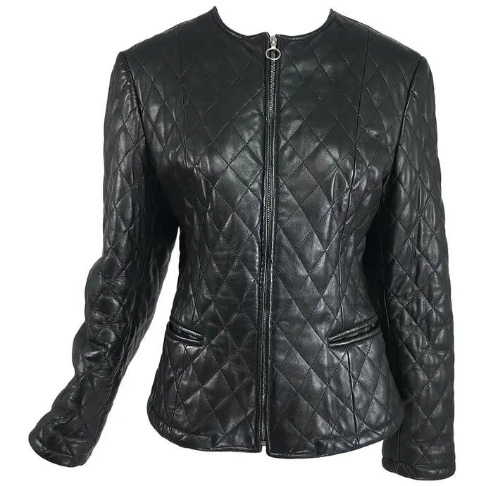 Alan Bilzerian Black Quilted Leather Zipper Front Jacket