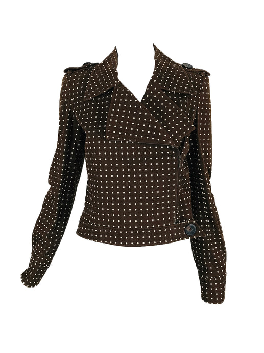 Valentino Brown and White Dot Cropped Motorcycle Jacket