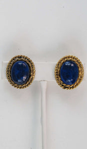 Vintage Chanel Gripoix Earrings Blue and Gold with Rope Twist