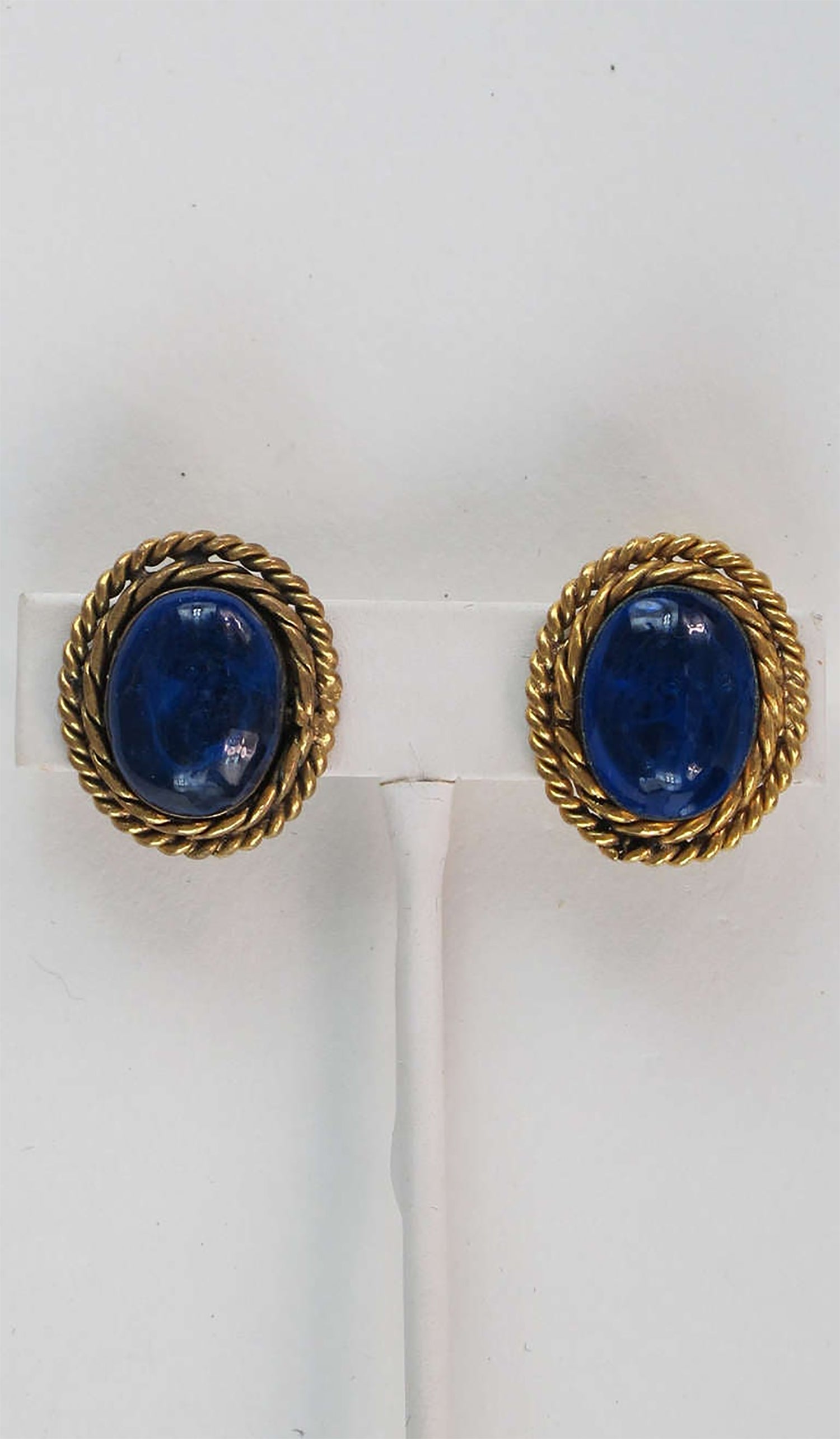 SOLD Vintage Chanel Gripoix Earrings Blue and Gold with Rope Twist – Palm  Beach Vintage