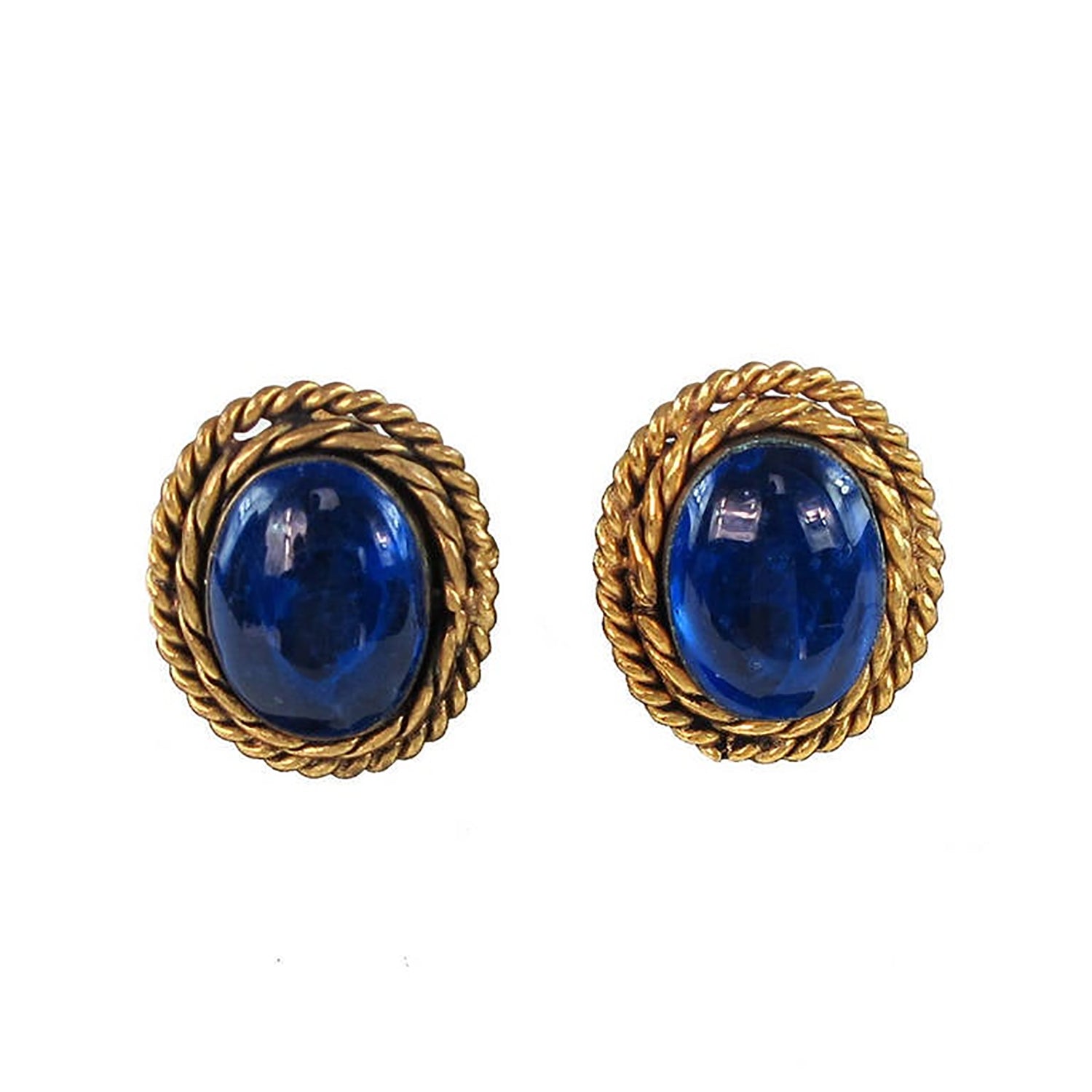 SOLD Vintage Chanel Gripoix Earrings Blue and Gold with Rope Twist
