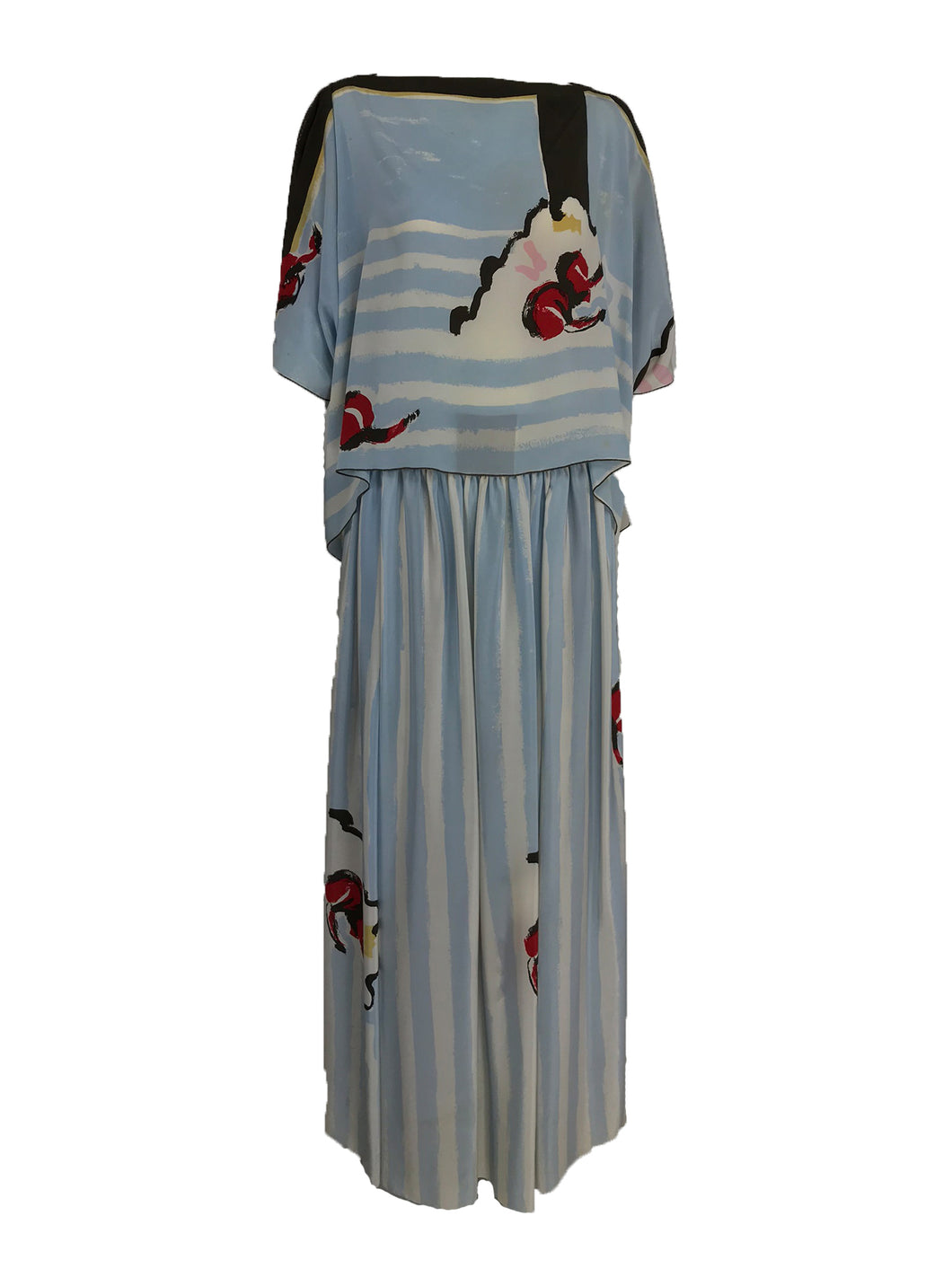 Vintage Michaele Vollbracht Blue and White Silk Maxi Skirt Set 1980s