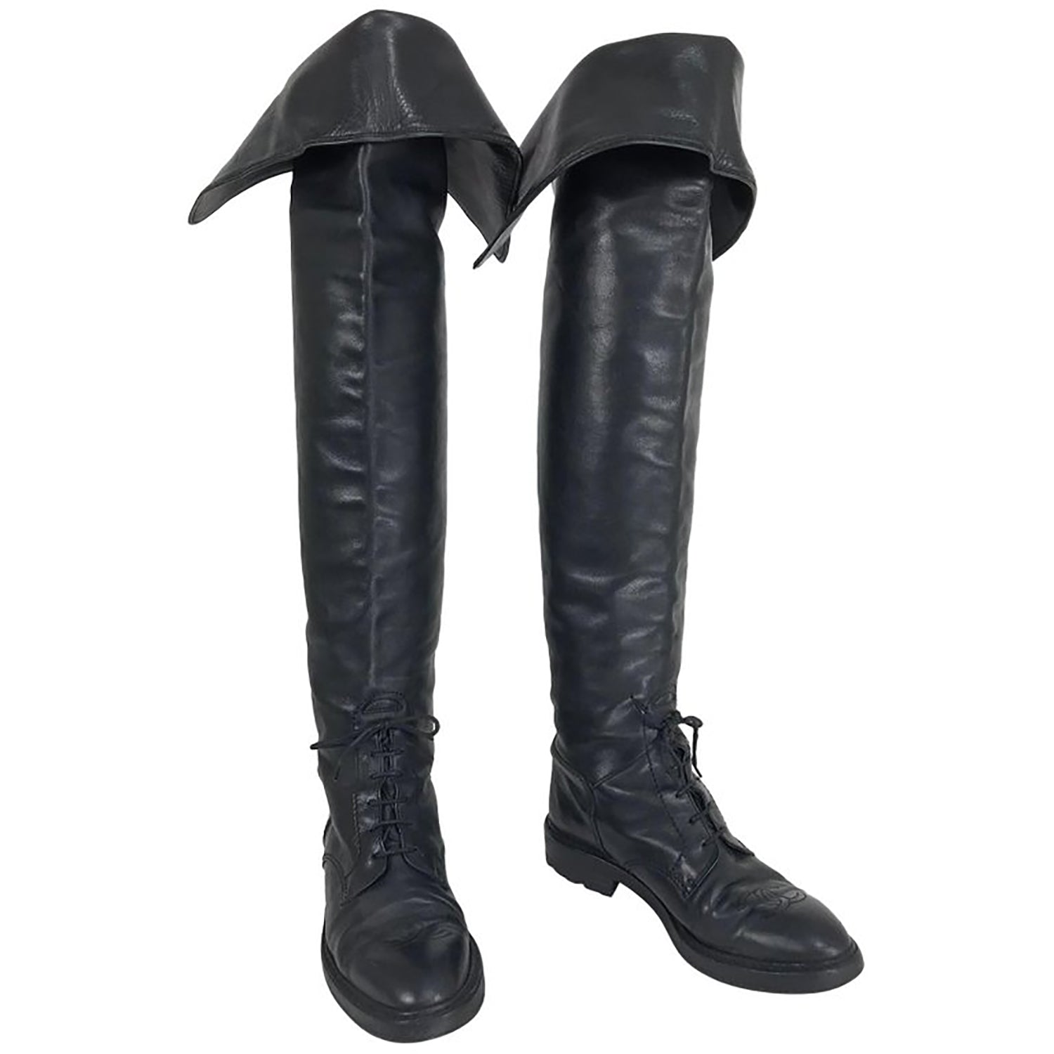 SOLD Chanel Over the knee black leather riding boots Claudia