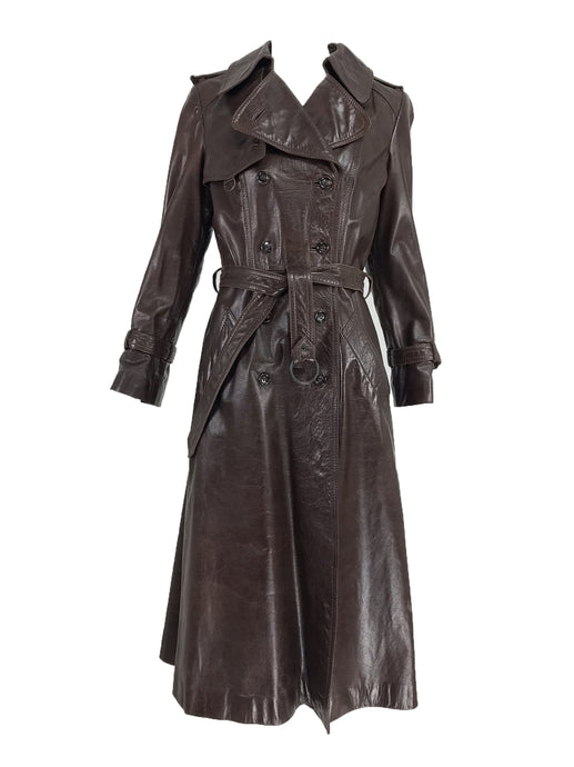 Vintage Anne Klein Chocolate brown leather trench coat 1970s