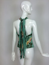 SOLD Emanuel Ungaro Aqua Floral Print Pleated Silk Butterfly Halter Top