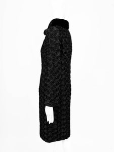 Valentino Black Silk Faille Appliqued Coat Mink Collar