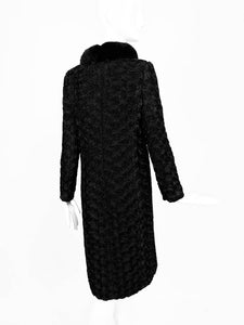 Valentino Black Silk Faille Appliqued Coat Mink Collar