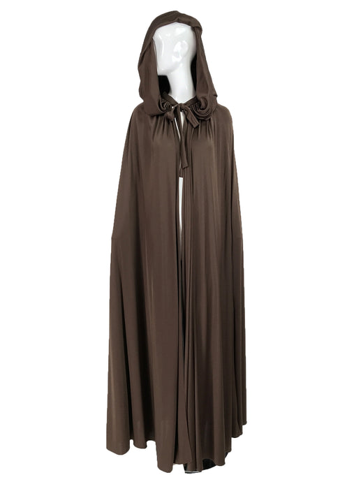 Loris Azzaro Couture Chocolate Brown Silky Jersey Full Length Hooded Cape 1970s