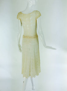 Adia Woolf 20 Grosvenor St Mayfair London Ivory Crochet Dress 1930s