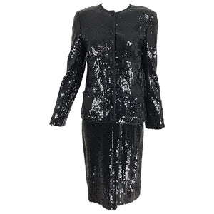 Chanel Karl Lagerfelds 1st RTW collection Black Sequin Suit 82-83