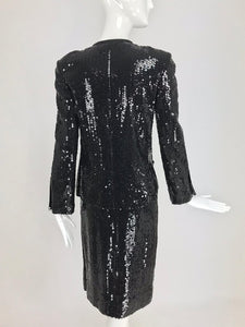 SOLD Chanel Karl Lagerfelds 1st RTW collection Black Sequin Suit 82-83