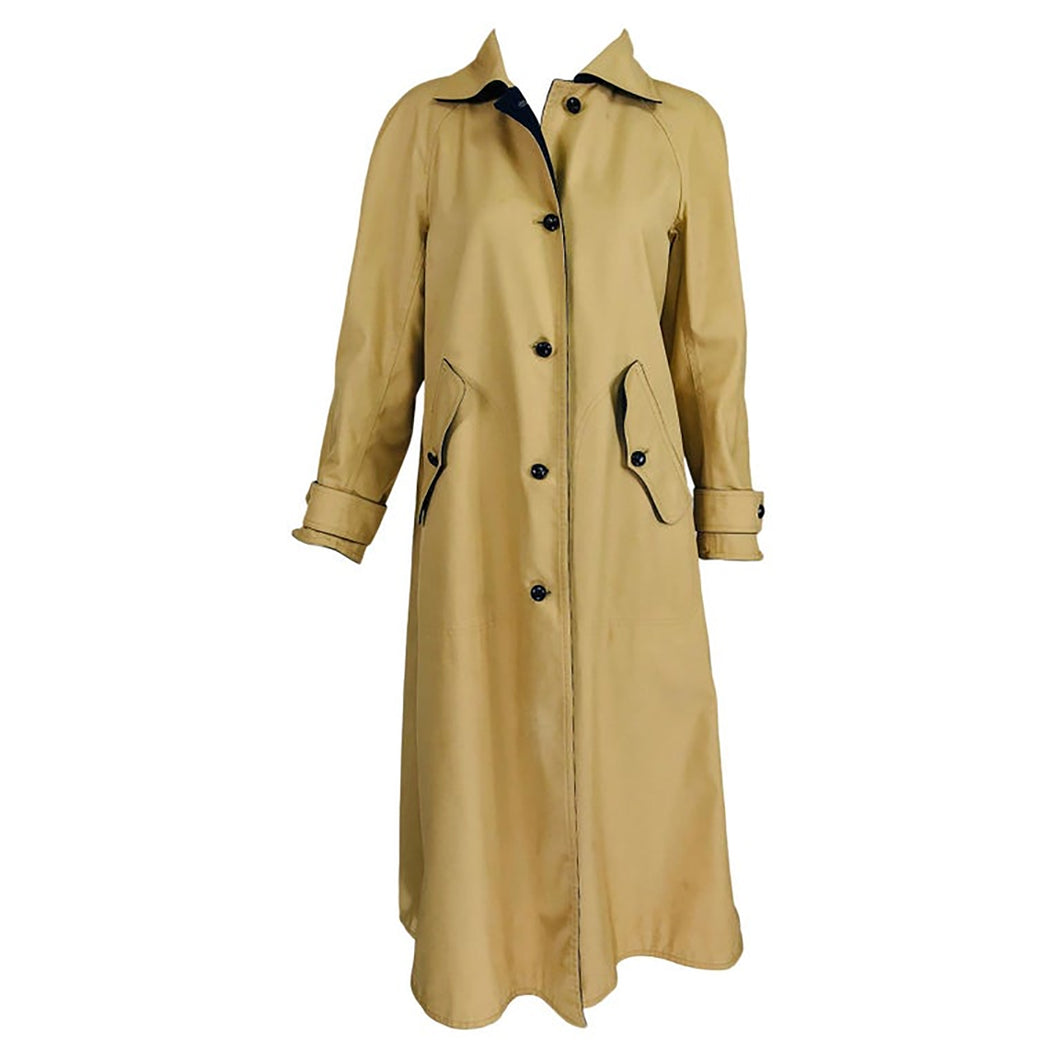 Courreges Couture Future Tan Storm Coat with Navy Corduroy Lining 1970s