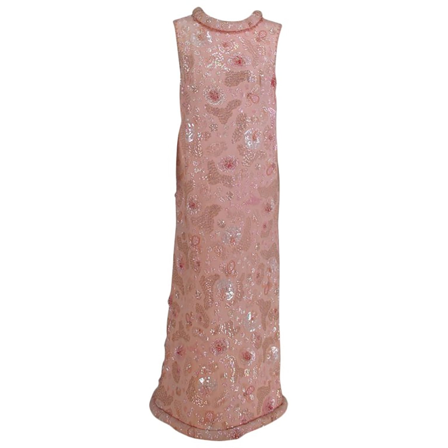 vintage pink sequin dress Vintage Y2K Bright Pink Silk Sequin and Beaded Dress Masha&Jlynn