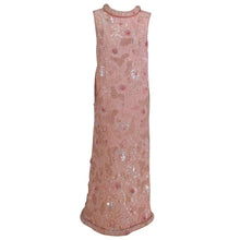 Vintage beaded sequin pink silk chiffon roll hem evening dress 1960s